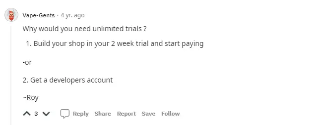 Unlimited Trial Shopify Reddit Answer