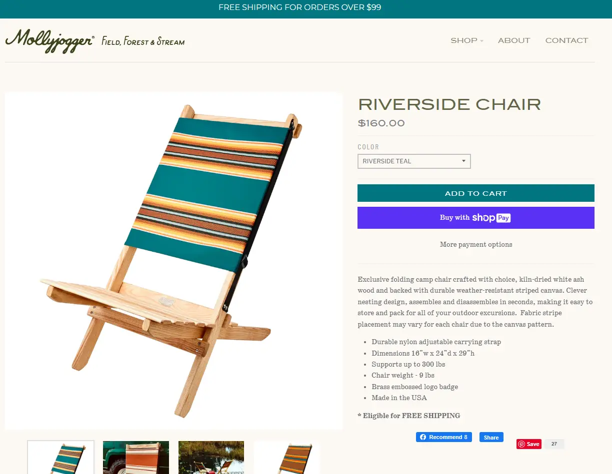 MollyJogger Riverside Chair Product Page