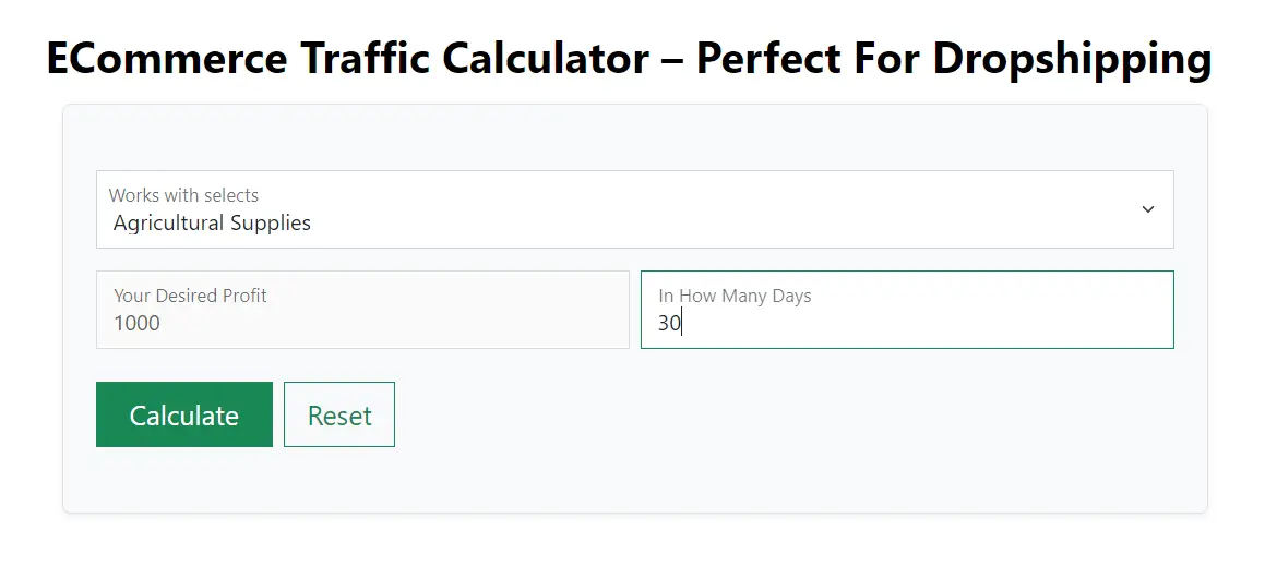 eCommerce Traffic Calculator In Use