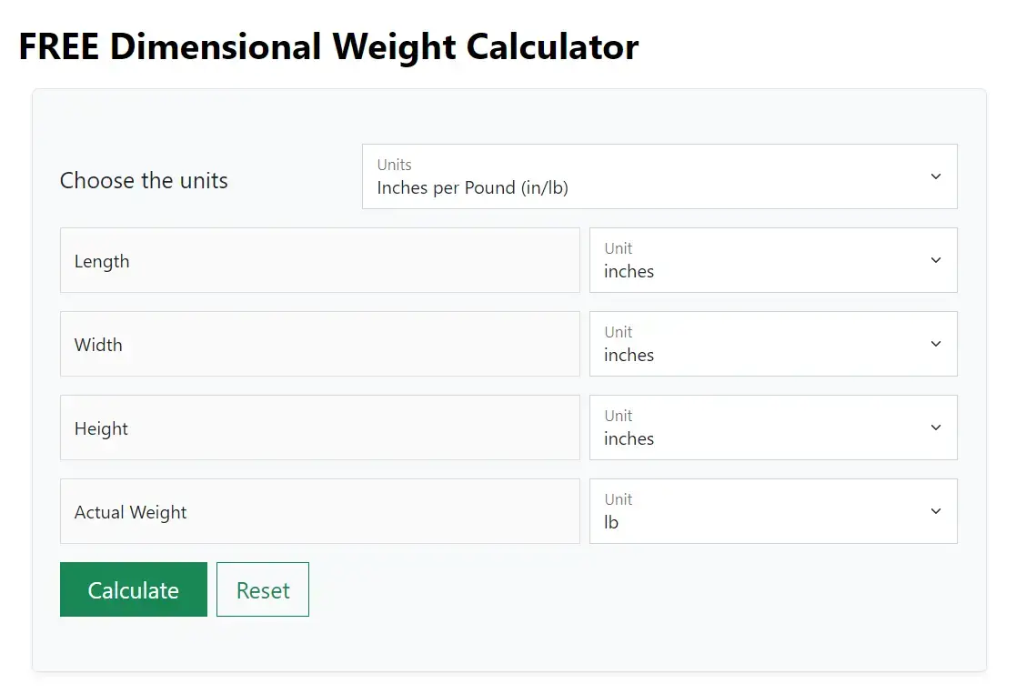 Dimensional Weight Calculator