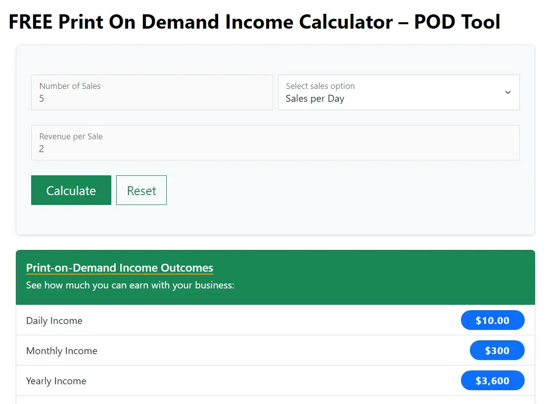 Print on Demand Calculator