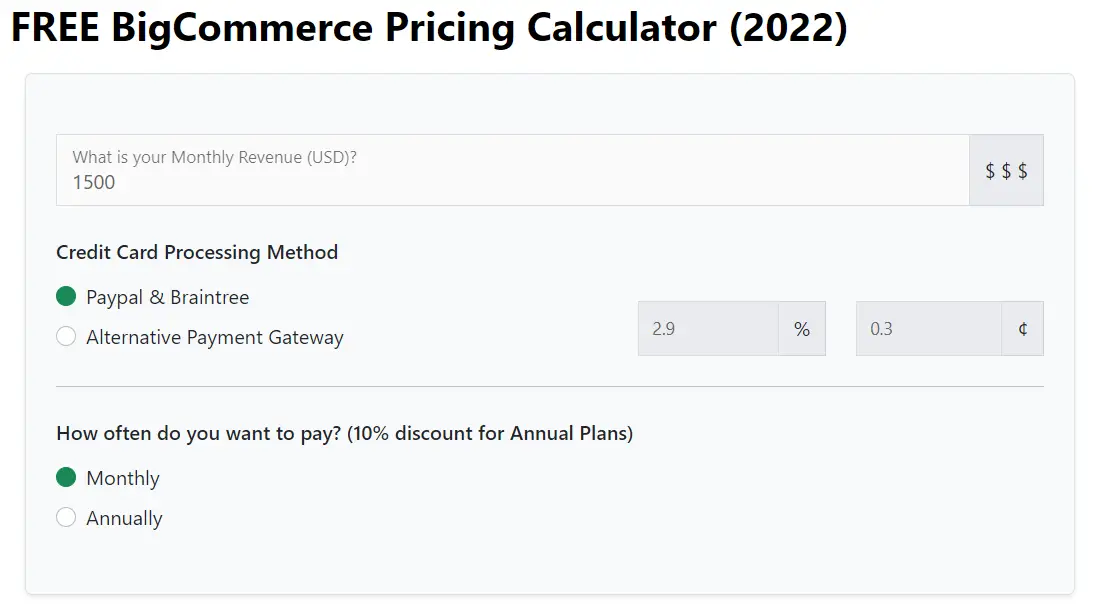 BigCommerce Pricing Calculator