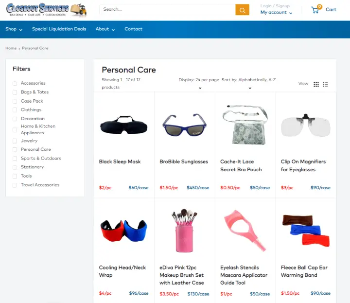 Closeout Services Personal Care Category Page