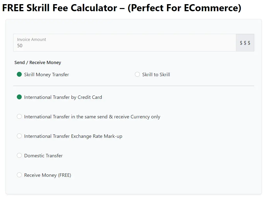 Skrill Fee Calculator