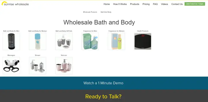 Sunrise Wholesale Bath And Body Category Page