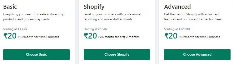 Shopify India Pricing Plan