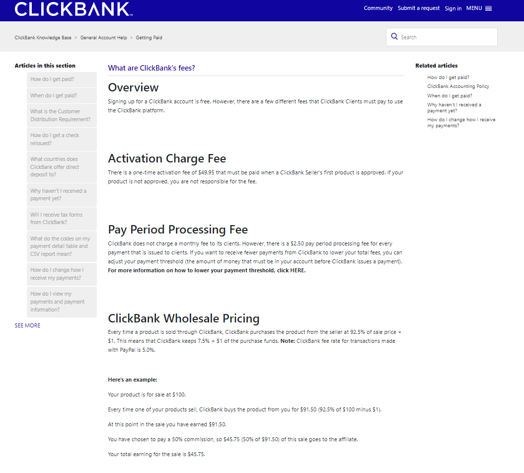 Clickbank Fees Page