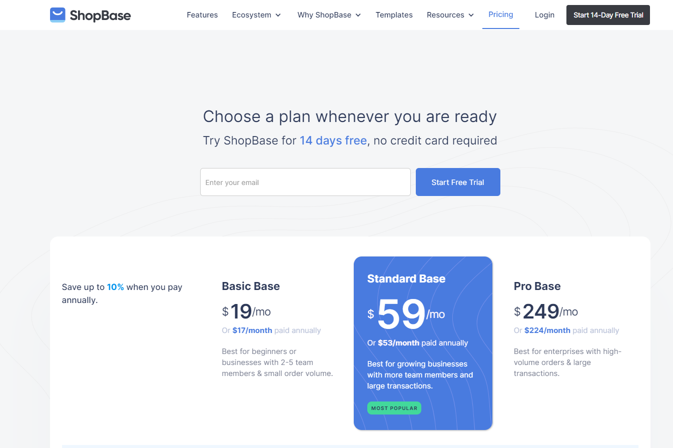 Shopbase Pricing Plan