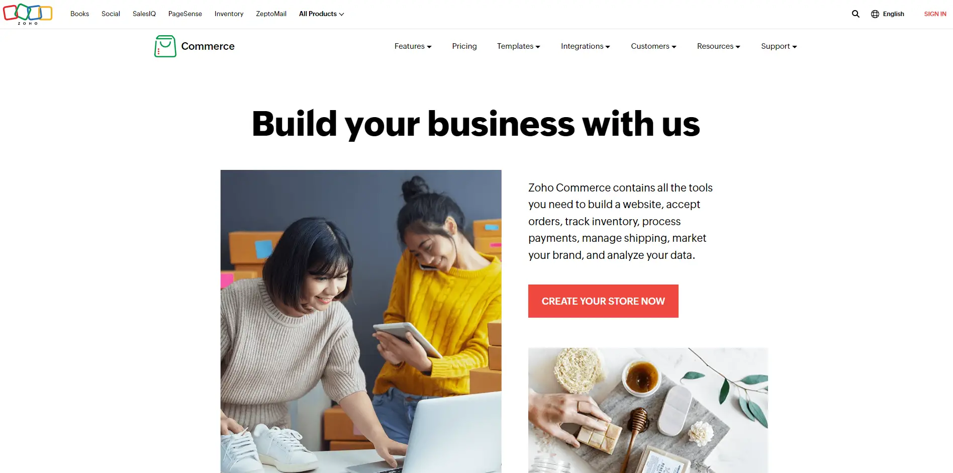 Zoho Commerce Homepage
