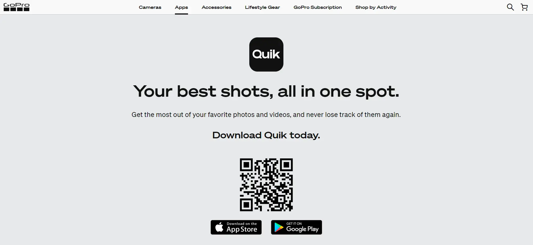GoPro Quik App Page