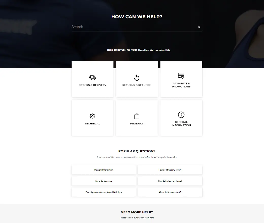 GymShark FAQ Page