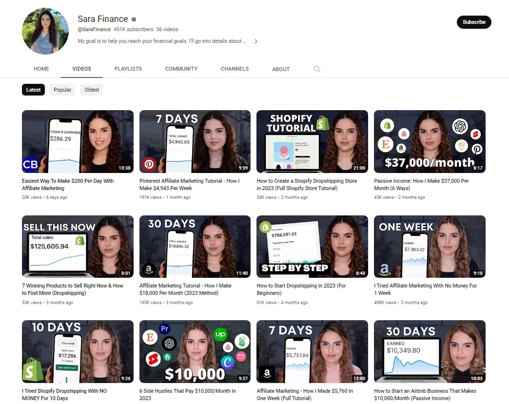Sarah Finance Youtube Channel