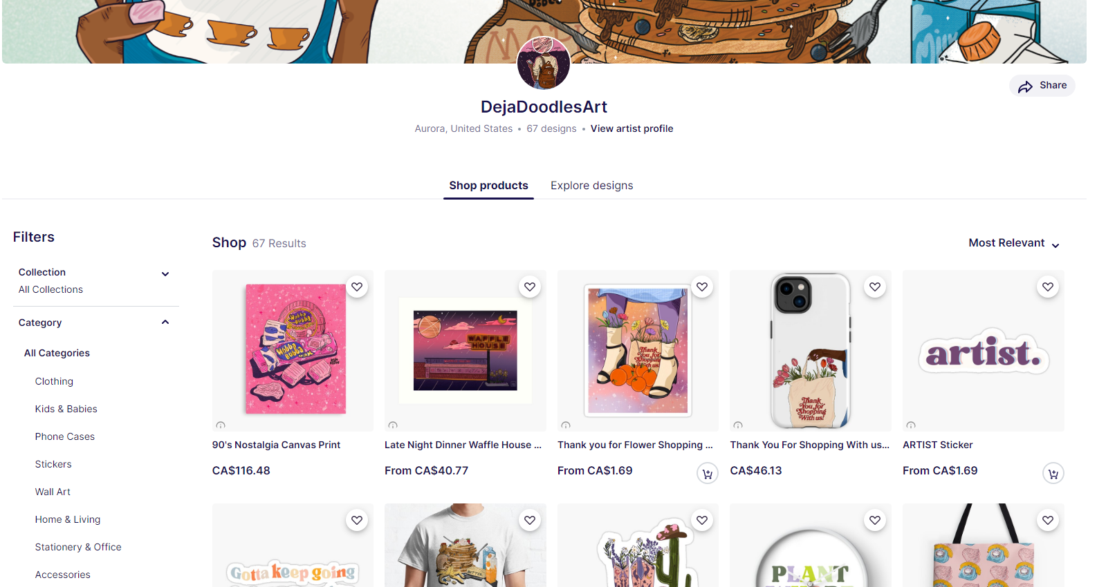 DejaDoodlesArt Redbubble Store Page